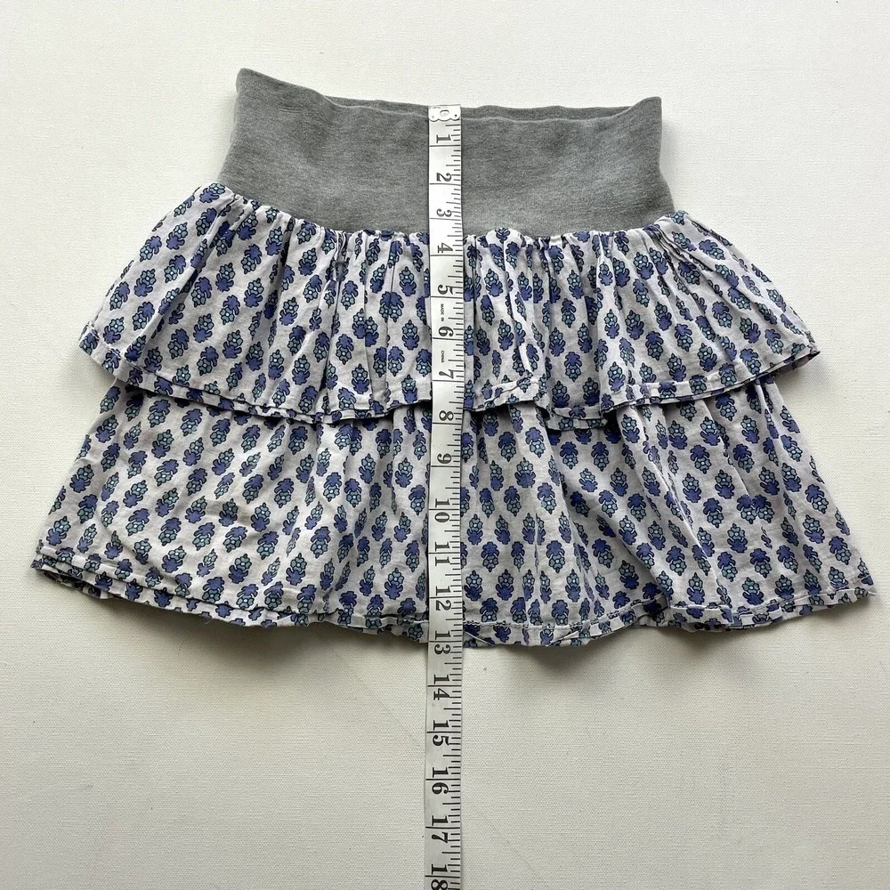 Peek Girls Size Large White Purple Floral Ruffle Mini Skirt Elastic Waist Casual